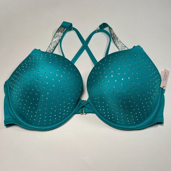Victoria Secret 34B Bombshell Push Up Bikini Top Shine Strap Capri Sea Blue - Picture 2 of 6